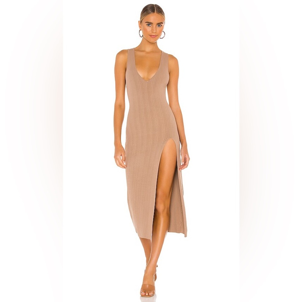 Michael Costello Variegated Rib Bodycon Dress XS Taupe